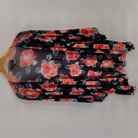 L&B lucky and Blessed mesh floral lightweight cardigan 2X black pink - Picture 1 of 4